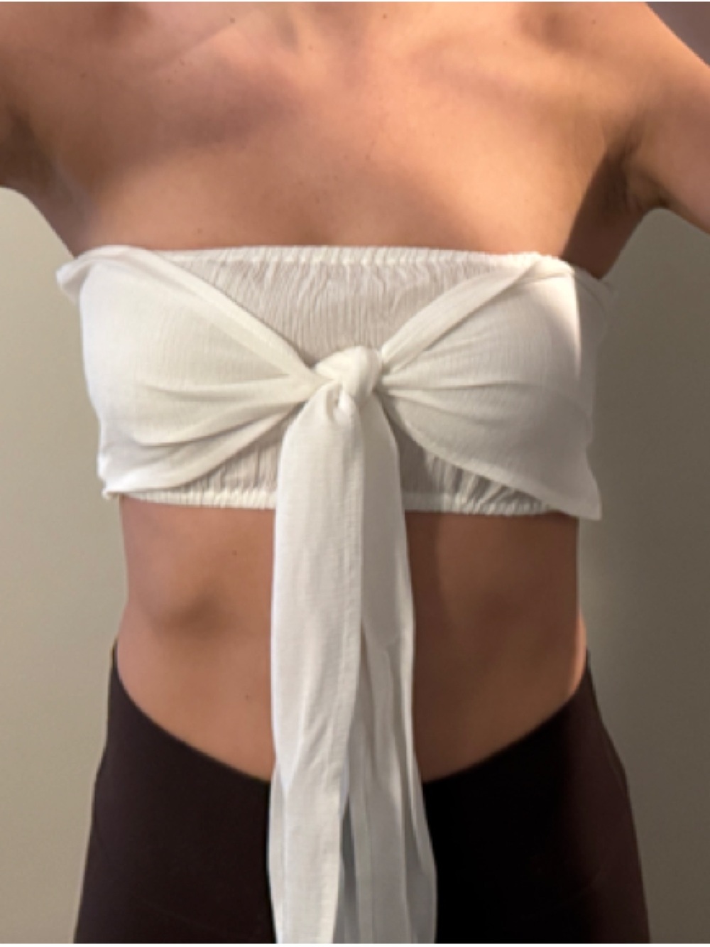 Nasty Gal Cream Shirred Strapless Top